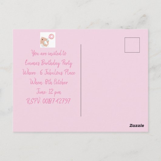 かわいいウサギの漫画うさぎの誕生日パーティーの招待状 ポストカード (裏面)