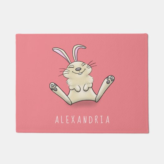 かわいいウサギの漫画イラストレーション ドアマット (正面)