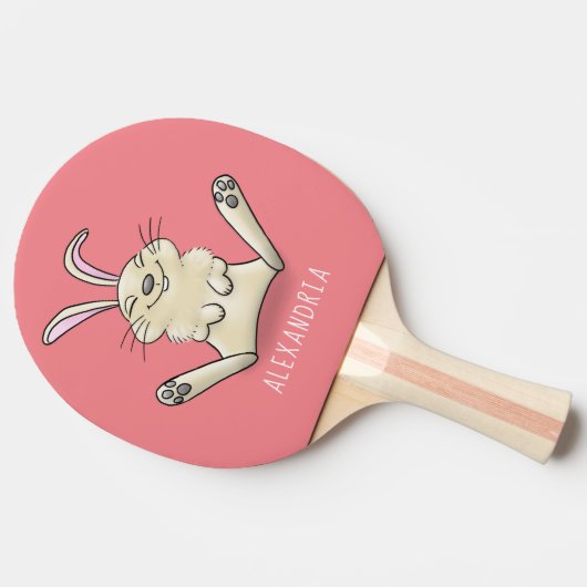 かわいいウサギの漫画イラストレーション 卓球ラケット (横)