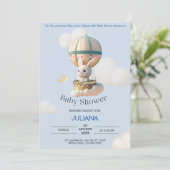 かわいいウサギの熱気球ブルーベビーシャワー 招待状 (スタンド正面)