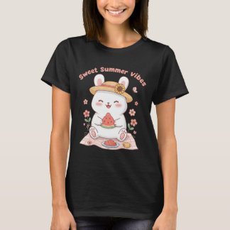 かわいいウサギの甘い夏の雰囲気 スイカ ピクニック Ka Tシャツ
