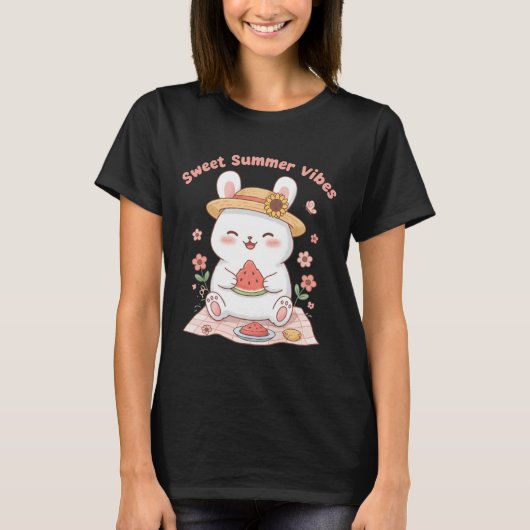 かわいいウサギの甘い夏の雰囲気 スイカ ピクニック Ka Tシャツ (正面)