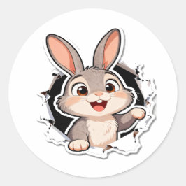 かわいいウサギの破れた紙ステッカー ラウンドシール