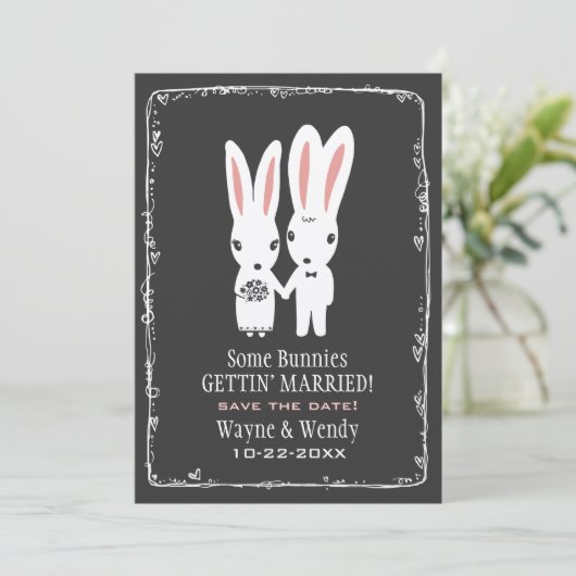 かわいいウサギの結婚式 Save the Date グレー セーブザデート (スタンド正面)