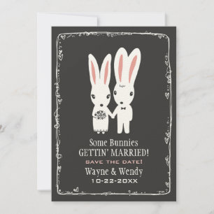 かわいいウサギの結婚式 Save the Date グレー セーブザデート
