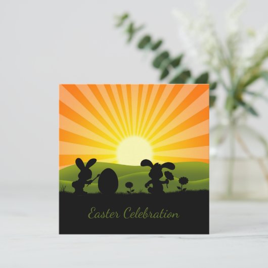 かわいいウサギの絵付け イースター エッグ イースターパーティ 招待状 (スタンド正面)