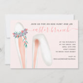 かわいいウサギの耳ピンクのブランチ卵の狩りイースター 招待状 (正面)