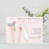 かわいいウサギの耳ピンクのブランチ卵の狩りイースター 招待状 (スタンド正面)