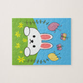 かわいいウサギの花と蝶 ジグソーパズル (横)