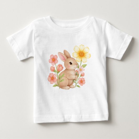 かわいいウサギの花のベビー ベビーTシャツ (正面)