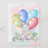 かわいいウサギの花の誕生日パーティー 招待状 (裏面)