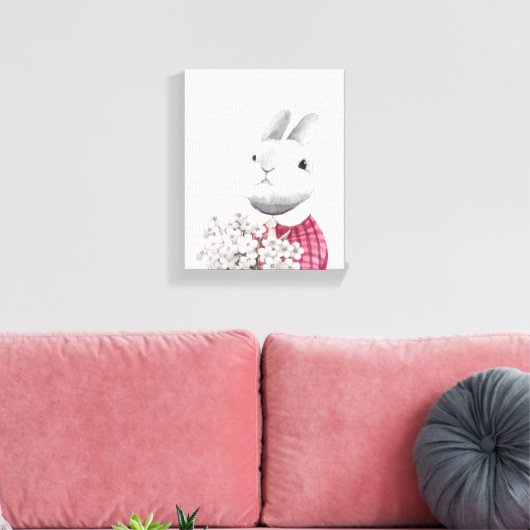 かわいいウサギの花を持つ森の保育園の装飾 キャンバスプリント (インサイチュ (リビング))