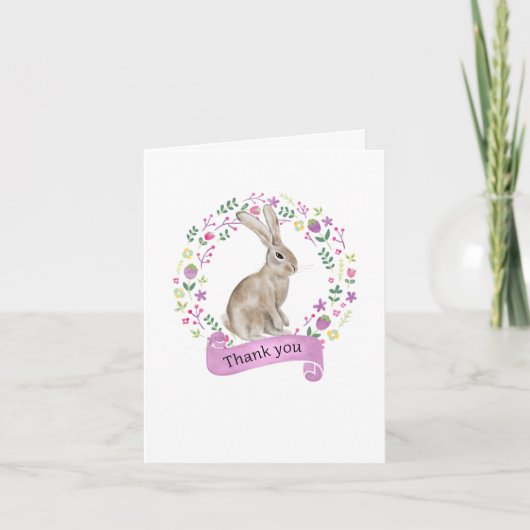 かわいいウサギの花輪イラスト サンキューカード (正面)