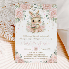かわいいウサギの花飾りベビーシャワー 招待状