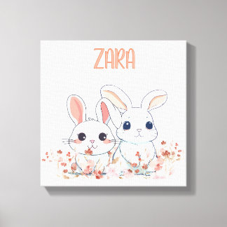 かわいいウサギの花 キャンバスプリント