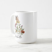 かわいいウサギの蝶の花の名前のイラスト コーヒーマグカップ (正面左)