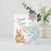 かわいいウサギの親子と花 春の感謝 ポストカード (スタンド正面)
