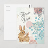 かわいいウサギの親子と花 春の感謝 ポストカード (正面/裏面)