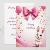 かわいいウサギの誕生日お祝い 🐰 招待状 (正面/裏面)