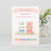 かわいいウサギの誕生日招待状 | パステル調の子供向け誕生日 招待状 (スタンド正面)