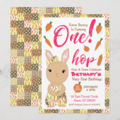 かわいいウサギの誕生日招待状（女の子用） 招待状 (正面/裏面)