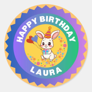 かわいいウサギの誕生日 ラウンドシール
