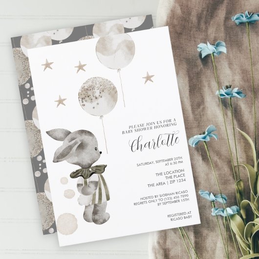 かわいいウサギの赤ちゃんのお祝い 招待状