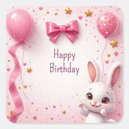 かわいいウサギの赤ちゃんのお誕生日おめでとう🐰 スクエアシール