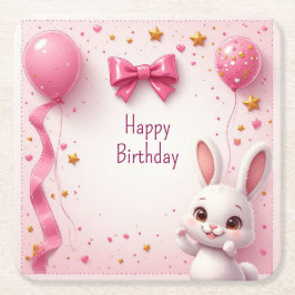 かわいいウサギの赤ちゃんのお誕生日おめでとう🐰 スクエアペーパーコースター