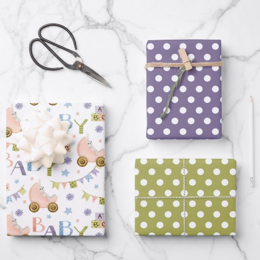 かわいいウサギの赤ちゃんシャワー ラッピングペーパーシート (正面)