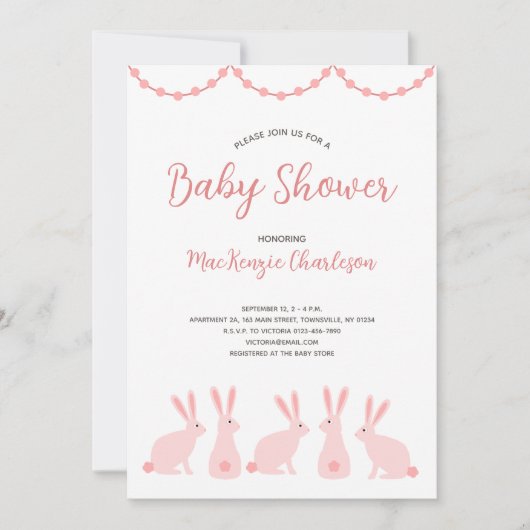 かわいいウサギの赤ちゃんシャワー 招待状 (正面)