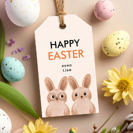 かわいいウサギの赤ちゃん2匹とHappy Easter ギフトタグ