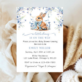 かわいいウサギの野花&ギンガムベイビーシャワーボーイ 招待状