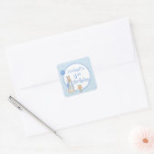 かわいいウサギの青い1歳の誕生日パーティー スクエアシール (封筒)