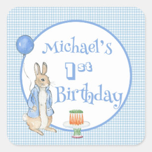 かわいいウサギの青い1歳の誕生日パーティー スクエアシール