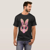 かわいいウサギの顔のピンクメガネヒョウ柄リボン Tシャツ (正面フル)