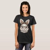 かわいいウサギの顔のメガネヒョウ柄リボン ハッピーイースター Tシャツ (正面フル)