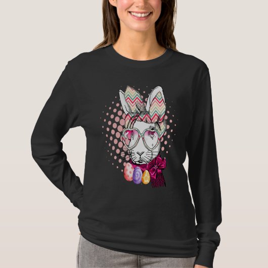 かわいいウサギの顔のメガネ イースターの日の女の子 女性 Tシャツ (正面)