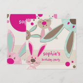 かわいいウサギの顔出し！子供の誕生日パーティーに招待だよ 招待状 (正面/裏面)