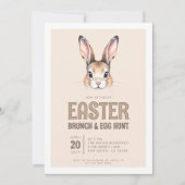 かわいいウサギの顔 イースター ブランチと卵の宝探し 招待状 (正面)