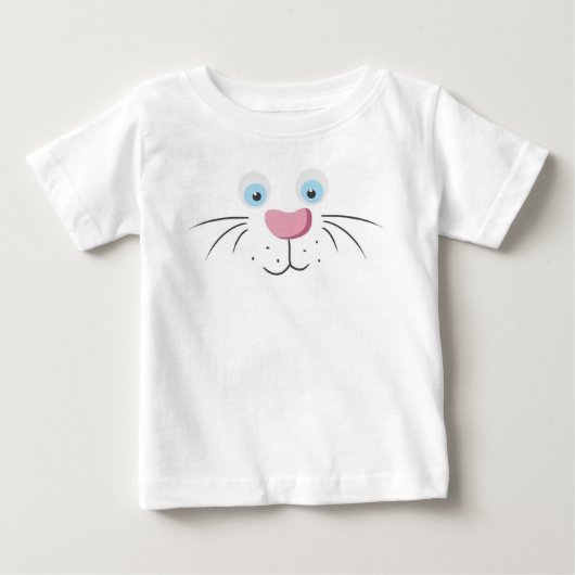 かわいいウサギの顔 ピンクの鼻 ベビーTシャツ (正面)