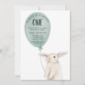 かわいいウサギの風船の誕生日 招待状 (正面)