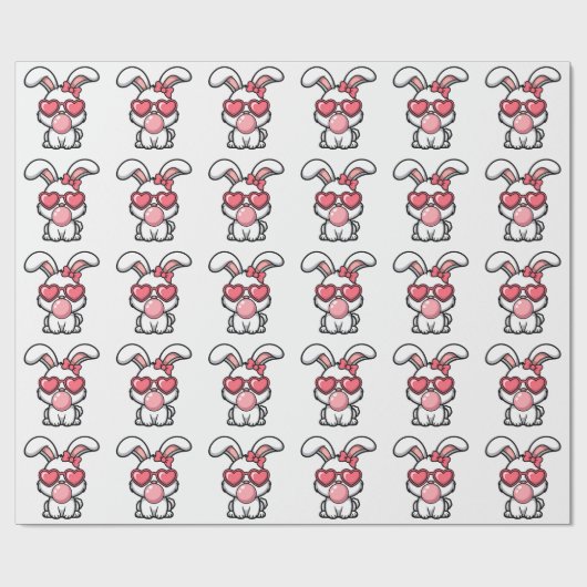 かわいいウサギの風船ガム ラッピングペーパー (フラット)