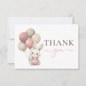かわいいウサギの風船 | ピンクの女の子の赤ちゃんシャワー サンキューカード (正面)