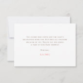 かわいいウサギの風船 | ピンクの女の子の赤ちゃんシャワー サンキューカード (裏面)