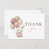 かわいいウサギの風船 | ピンクの女の子の赤ちゃんシャワー サンキューカード (正面/裏面)