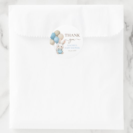 かわいいウサギの風船 | ブルーボーイベビーシャワー ラウンドシール (バッグ)