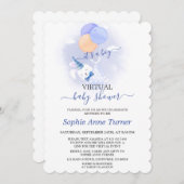 かわいいウサギの風船 男の子 バーチャルベビーシャワー 招待状 (正面/裏面)