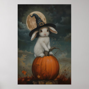 かわいいウサギの魔女のカボチャアートのプリント、ハロウィン ポスター