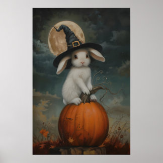かわいいウサギの魔女のカボチャアートのプリント、ハロウィン ポスター